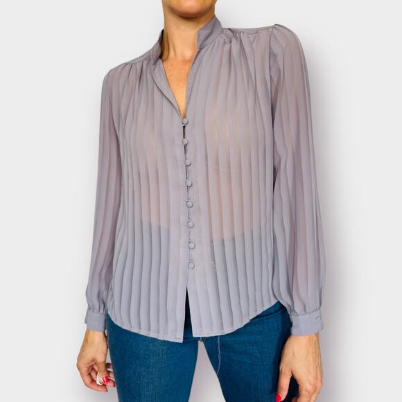 Vintage 80s‎ Gray Stripe Blouse - Picture 5 of 7